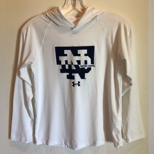 Under Armour Youth Long Sleeve Hooded Notre Dame Rash guard, White/Navy, Size YM